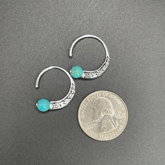 Medium Silver Tone Feather Spiral Earrings in Turquoise Blue #1349 - Picture 5 of 5